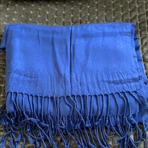 Vibrant Blue Fringed Scarf